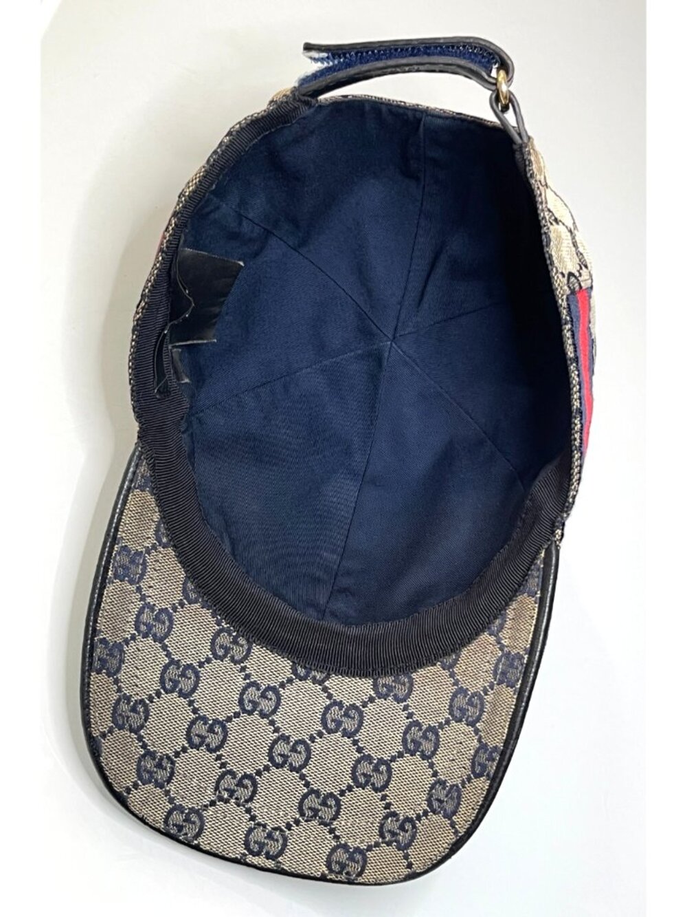 Gucci Navy Size S 57 GG Logo Monogram Canvas Web Baseball Cap Hat Runway - Picture 6 of 9